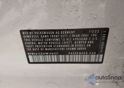 2023 Volkswagen Golf Gti 2.0T Se from USA, damaged, VIN WVW2A7CD3PW148437